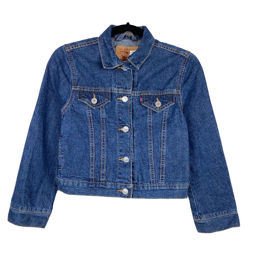Levis GIRLS Medium Wash Long Sleeve Cropped Denim Jacket Jean Medium
